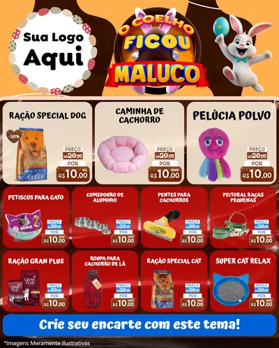 Modelo de Rede Social para Feed Instagram com o tema O Coelho Ficou Maluco - Páscoa para Pet Shop