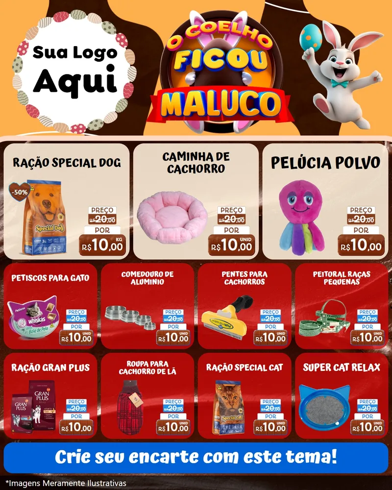 Modelo de Rede Social para Feed Instagram com o tema O Coelho Ficou Maluco - Páscoa para Pet Shop