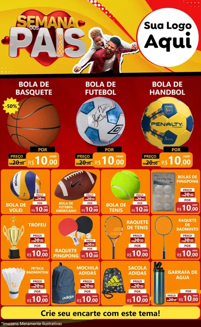 Modelo de Encarte para Encarte Grande com o tema Semana Dos Pais para Artigos Esportivos