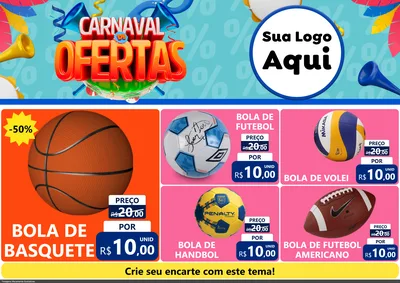 Modelo de Encarte para Encarte A4 Horizontal com o tema Carnaval de Ofertas para Artigos Esportivos