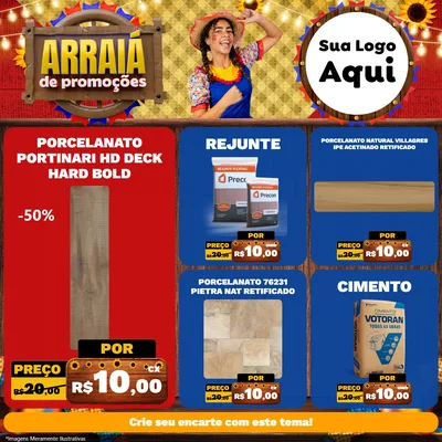 Modelo de Rede Social para Feed Facebook com o tema Arraiá de Promoções para Pisos e revestimentos