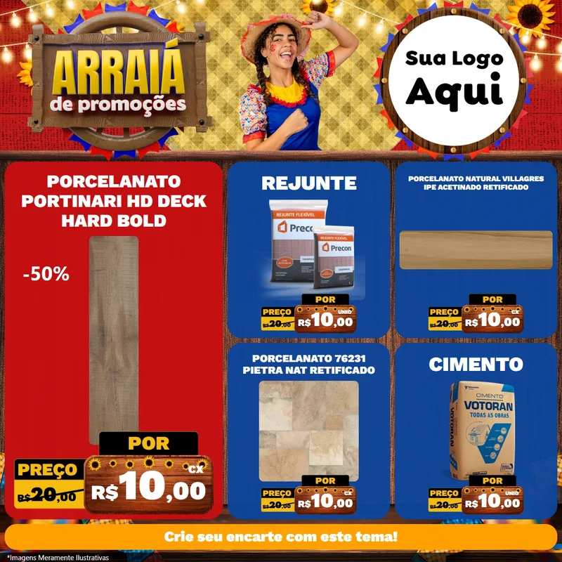 Modelo de Rede Social para Feed Facebook com o tema Arraiá de Promoções para Pisos e revestimentos