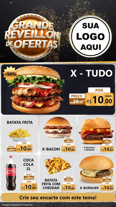 Modelo de Rede Social para Stories com o tema Grande Réveillon de Ofertas para Hamburgueria
