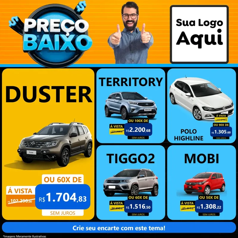 Modelo de Rede Social para Feed Facebook com o tema Preço Baixo para Concessionaria de Carros