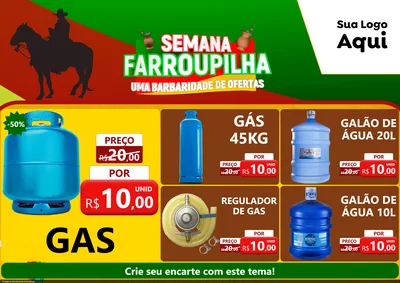 Modelo de Encarte para Encarte A4 Horizontal com o tema Semana Farroupilha - Uma Barbaridade de Ofertas para Água e gás