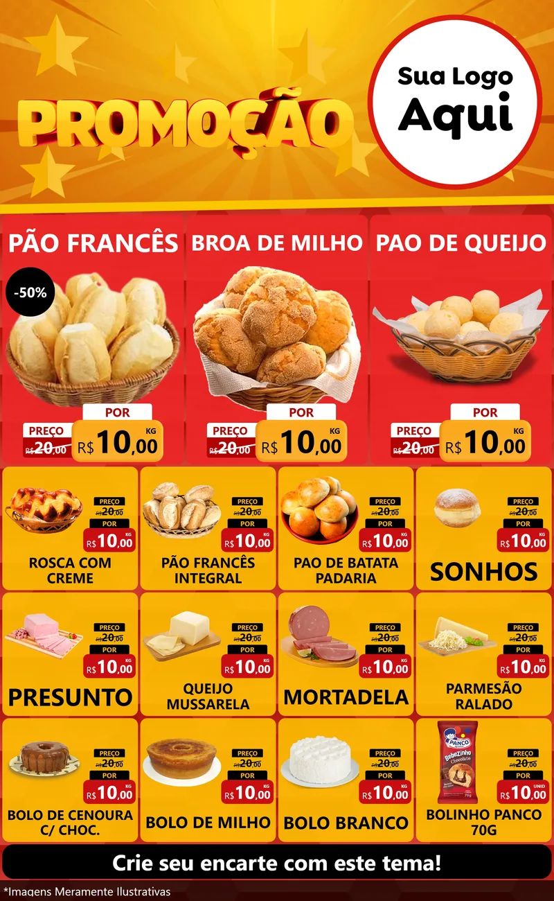 Modelo de Encarte para Encarte Grande com o tema Promoção para Padaria