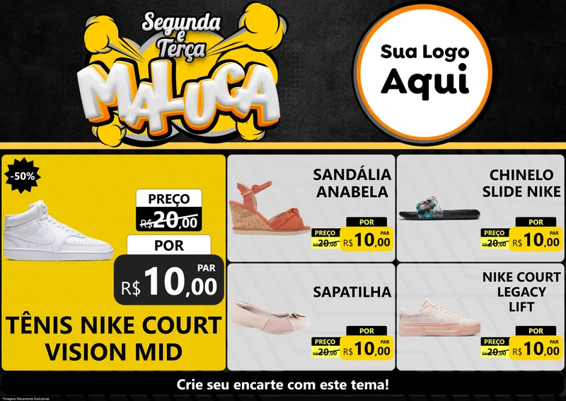 Modelo de Encarte para Encarte A4 Horizontal com o tema Segunda e Terça Maluca para Calçados