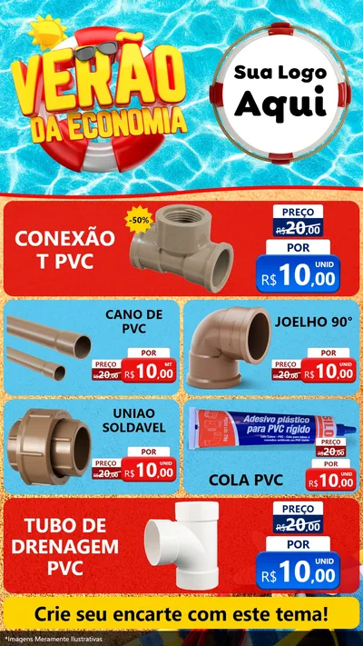 Modelo de TV para TV Vertical com o tema Verão da Economia para Tubos e conexões