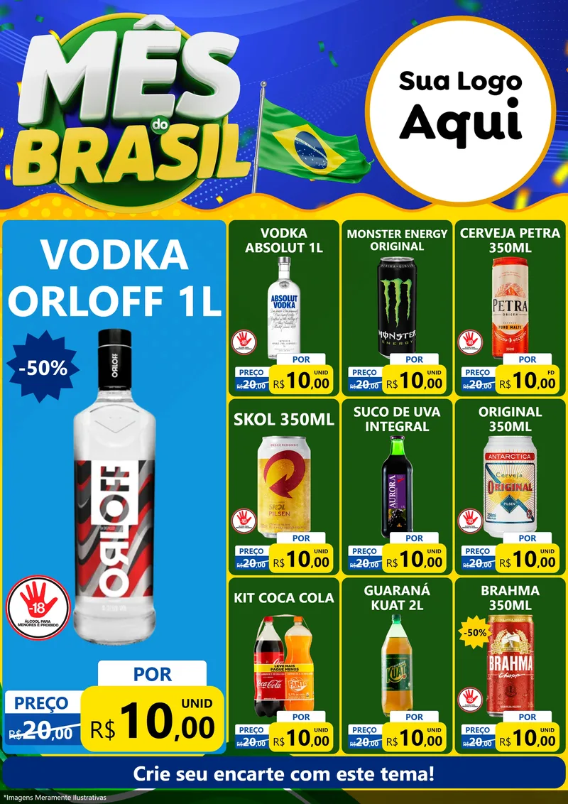 Modelo de Encarte para Encarte A4 Vertical com o tema Mês do Brasil para Distribuidora de bebidas