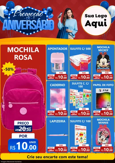 Modelo de Encarte para Encarte A4 Vertical com o tema Promoção de Aniversário para Papelaria