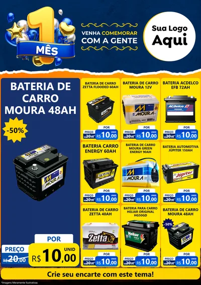 Modelo de Encarte para Encarte A4 Vertical com o tema Um Mês de Aniversário para Baterias Elétricas