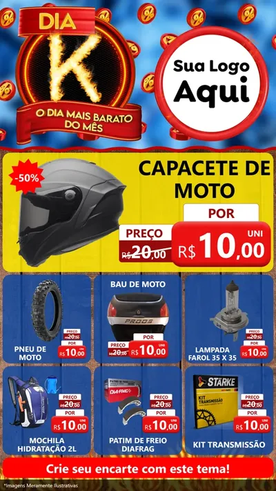Modelo de Rede Social para Stories com o tema Dia K - O Dia Mais Barato Do Mês para Moto peças