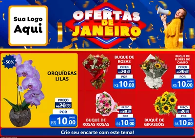 Modelo de Encarte para Encarte A4 Horizontal com o tema Ofertas de Janeiro para Floricultura e jardim