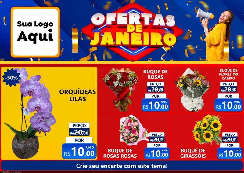 Modelo de Encarte para Encarte A4 Horizontal com o tema Ofertas de Janeiro para Floricultura e jardim