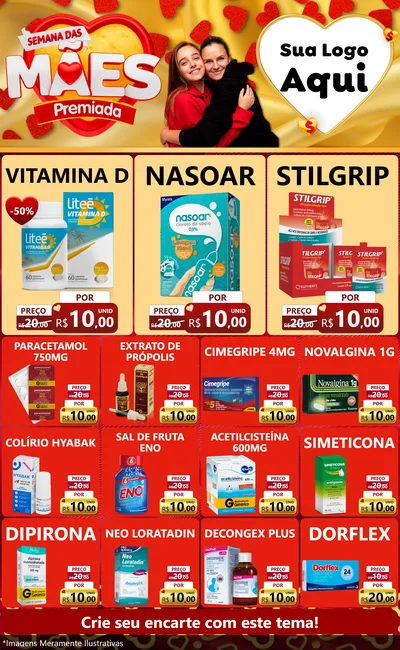 Modelo de Encarte para Encarte Grande com o tema Semana das Mães Premiada para Farmácia