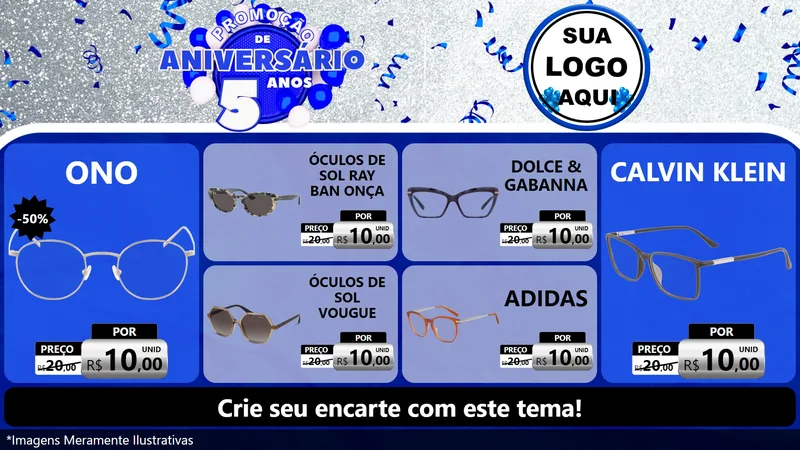 Modelo de TV para TV Horizontal com o tema Promoção de Aniversário - 5 Anos para Óticas