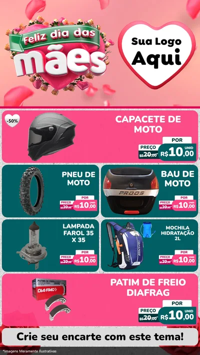 Modelo de TV para TV Vertical com o tema Feliz Dia das Mães para Moto peças