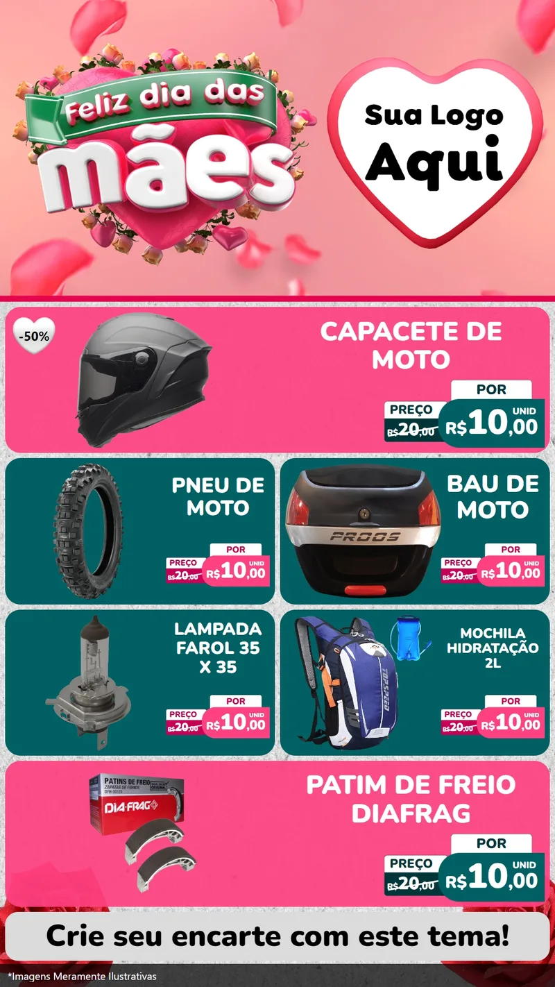 Modelo de TV para TV Vertical com o tema Feliz Dia das Mães para Moto peças