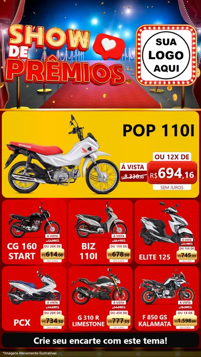 Modelo de Rede Social para Stories com o tema Show de Prêmios para Concessionaria de Motos