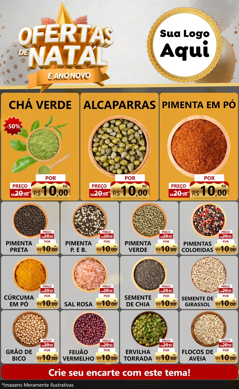 Modelo de Encarte para Encarte Grande com o tema Ofertas De Natal E Ano Novo para Produtos Naturais