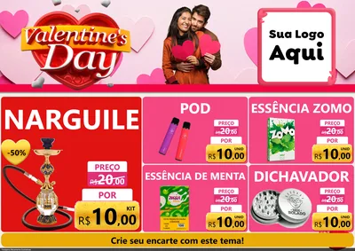Modelo de Encarte para Encarte A4 Horizontal com o tema Valentine's Day para Tabacaria