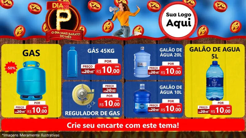 Modelo de TV para TV Horizontal com o tema Dia P - O Dia Mais Barato Do Mês para Água e gás