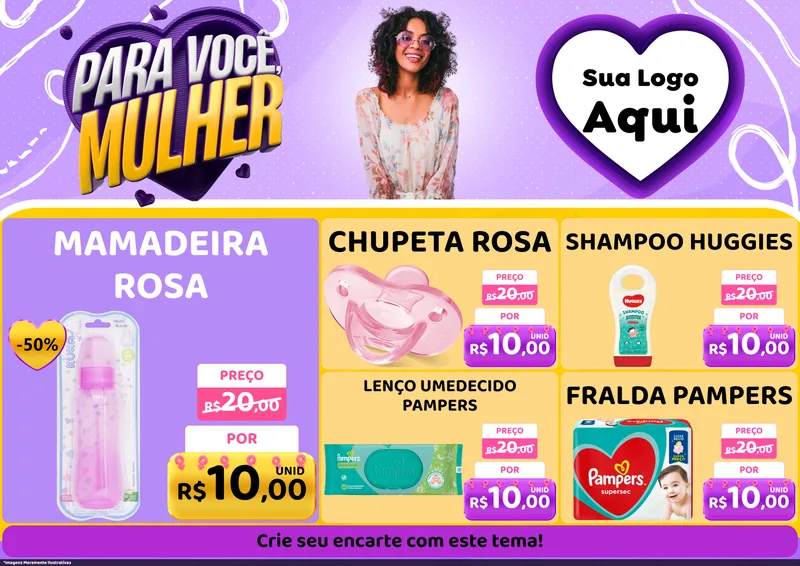 Modelo de Encarte para Encarte A4 Horizontal com o tema Para Você, Mulher para Bebês