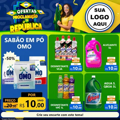 Modelo de Rede Social para Feed Facebook com o tema Ofertas Proclamação da República para Produtos de Limpeza