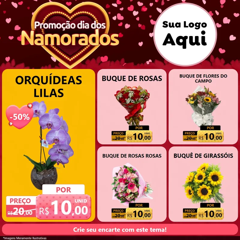 Modelo de Rede Social para Feed Facebook com o tema Promoção Dia Dos Namorados para Floricultura e jardim