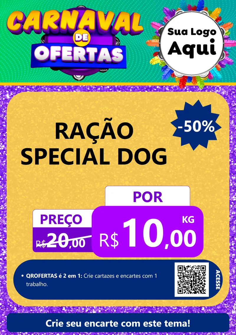 Modelo de Cartaz para Cartaz A4 Vertical com o tema Carnaval de Ofertas para Pet Shop