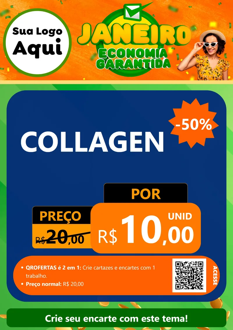 Modelo de Cartaz para Cartaz A4 Vertical com o tema Janeiro - Economia Garantida para Suplementos alimentares