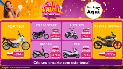 Modelo de TV para TV Horizontal com o tema Carnaval de Ofertas para Concessionaria de Motos