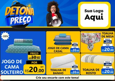 Modelo de Encarte para Encarte A4 Horizontal com o tema Detona Preços para Cama, Mesa e Banho