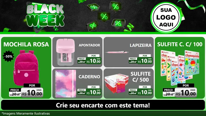 Modelo de TV para TV Horizontal com o tema Black Week para Papelaria