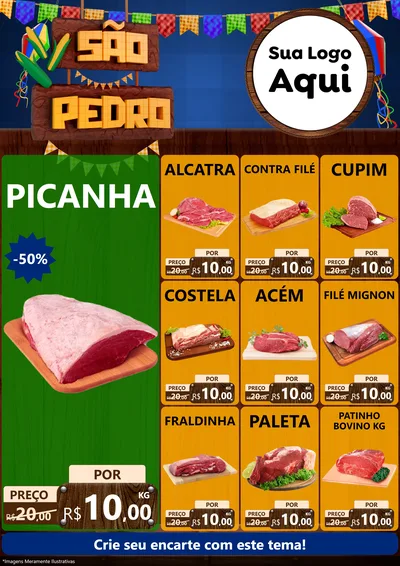 Modelo de Encarte para Encarte A4 Vertical com o tema São Pedro para Açougue
