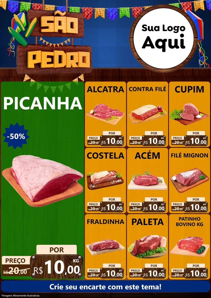 Modelo de Encarte para Encarte A4 Vertical com o tema São Pedro para Açougue