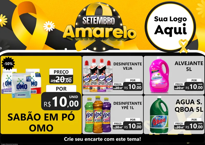 Modelo de Encarte para Encarte A4 Horizontal com o tema Setembro Amarelo para Produtos de Limpeza