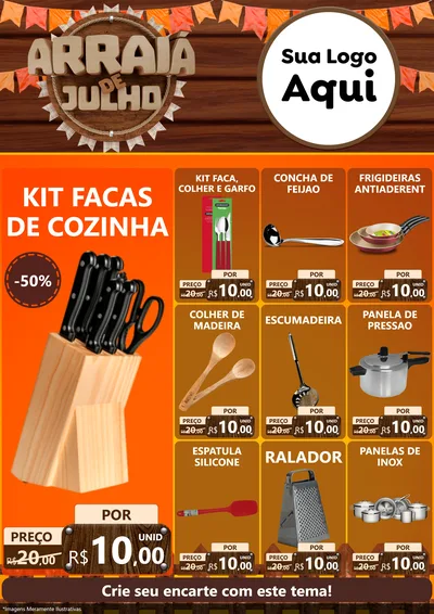 Modelo de Encarte para Encarte A4 Vertical com o tema Arraiá de Julho - Junina para Utilidades Domésticas