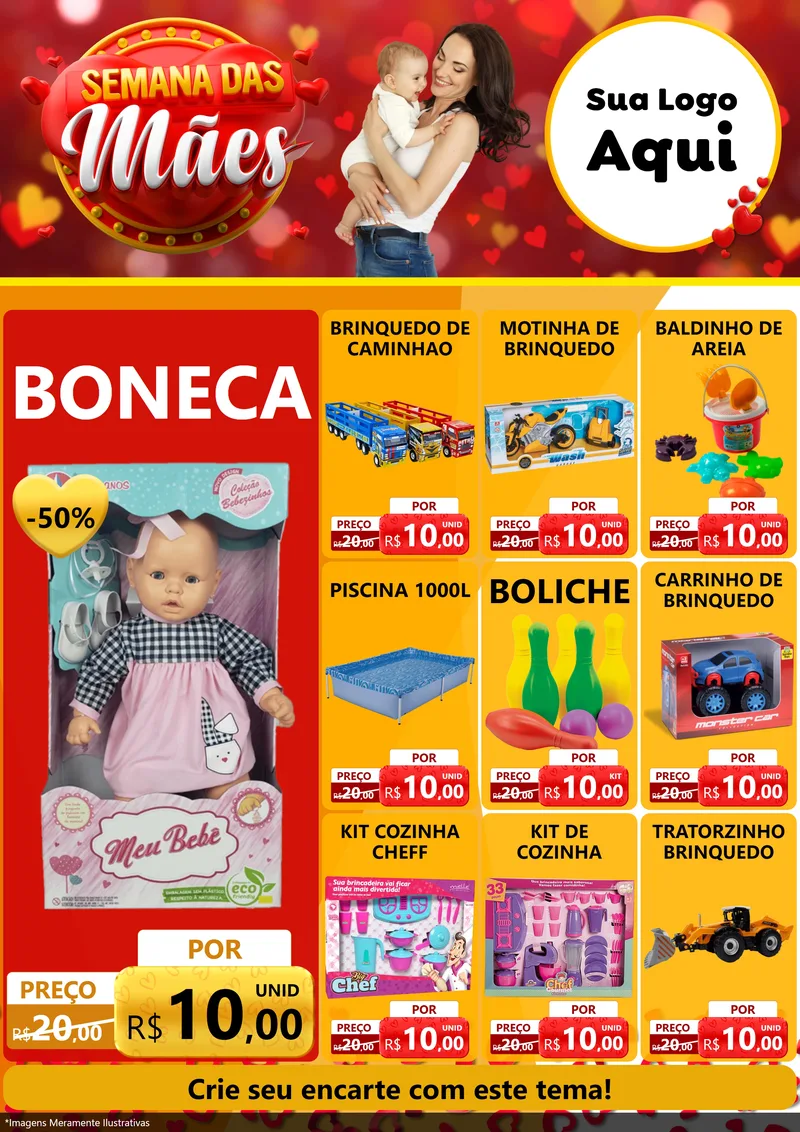 Modelo de Encarte para Encarte A4 Vertical com o tema Semana das Mães para Brinquedos
