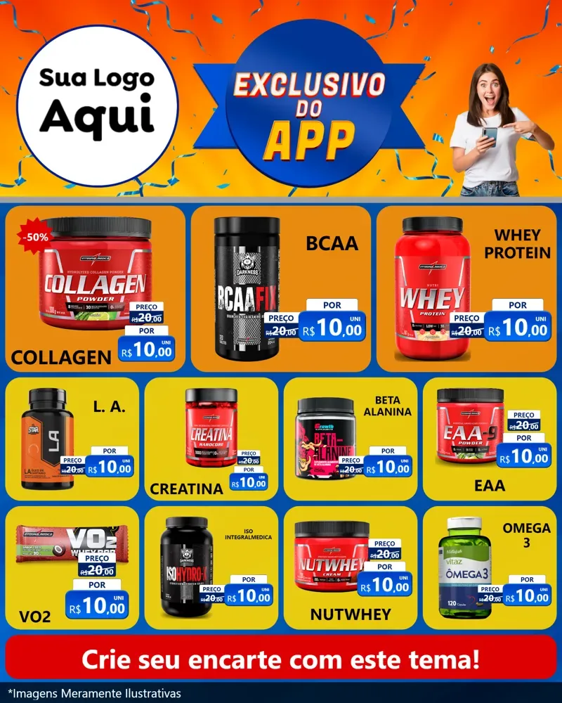 Modelo de Rede Social para Feed Instagram com o tema Exclusivo do Aplicativo para Suplementos alimentares