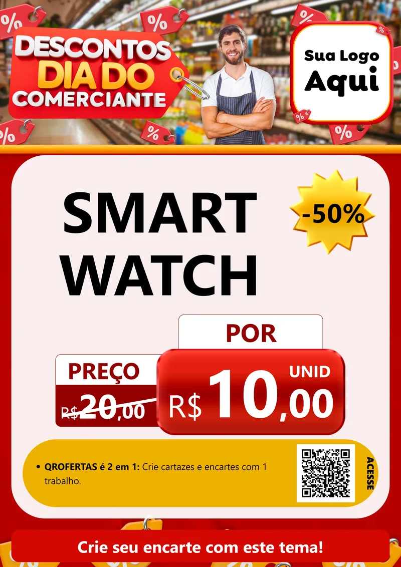 Modelo de Cartaz para Cartaz A4 Vertical com o tema Descontos Dia do Comerciante para Informática