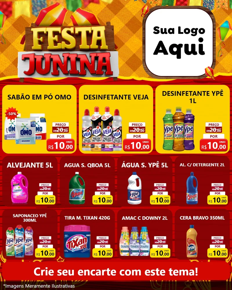 Modelo de Rede Social para Feed Instagram com o tema Festa Junina para Produtos de Limpeza