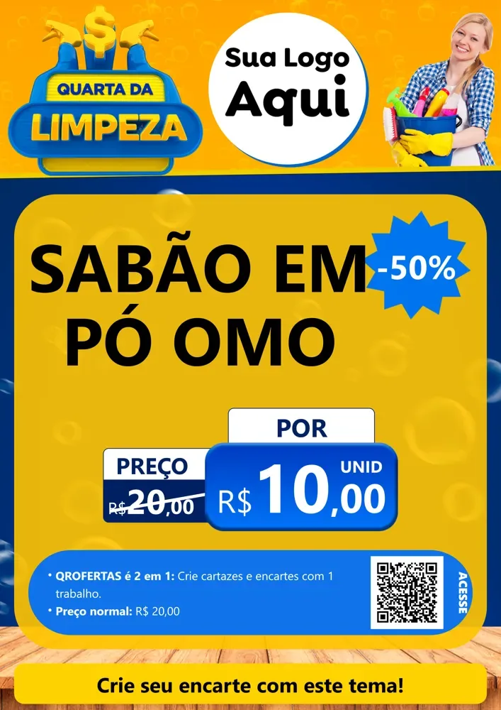 Modelo de Cartaz para Cartaz A4 Vertical com o tema Quarta da Limpeza para Produtos de Limpeza