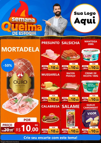 Modelo de Encarte para Encarte A4 Vertical com o tema Semana Queima de Estoque para Frios e Laticínios