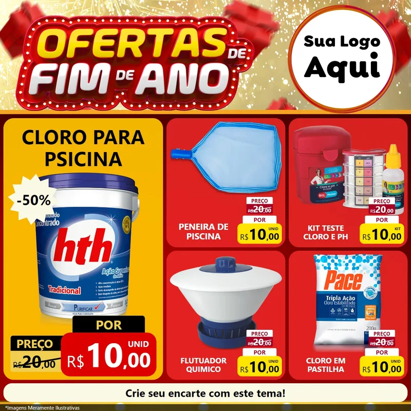 Modelo de Rede Social para Feed Facebook com o tema Ofertas de Fim de Ano para Produtos para Piscina