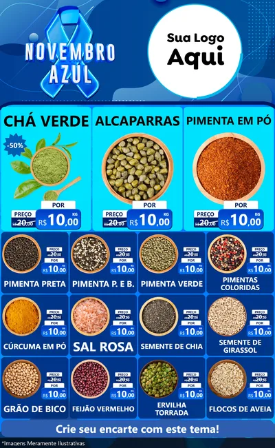 Modelo de Encarte para Encarte Grande com o tema Novembro Azul para Produtos Naturais