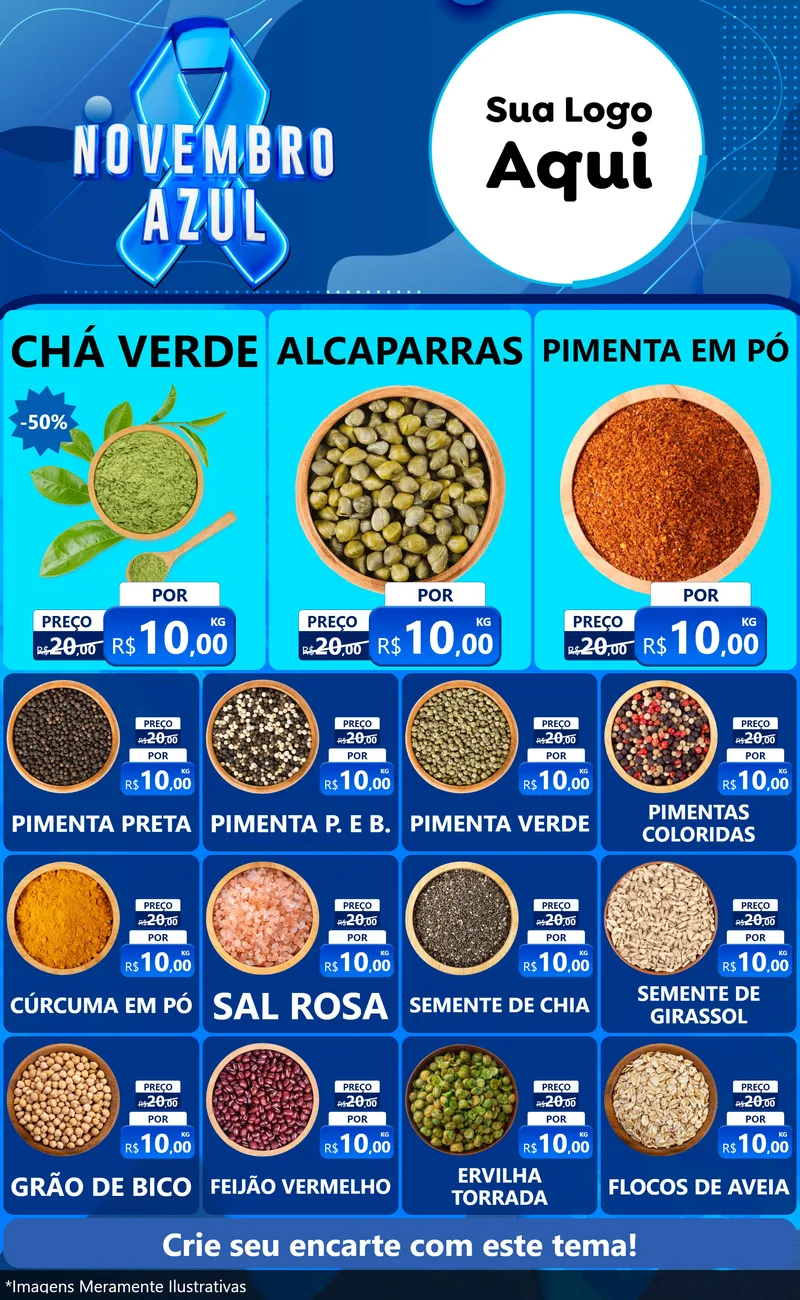 Modelo de Encarte para Encarte Grande com o tema Novembro Azul para Produtos Naturais