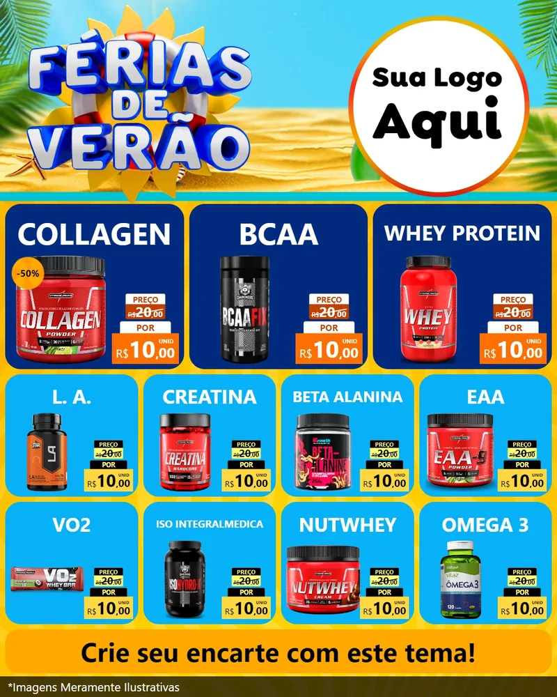Modelo de Rede Social para Feed Instagram com o tema Férias de Verão para Suplementos alimentares