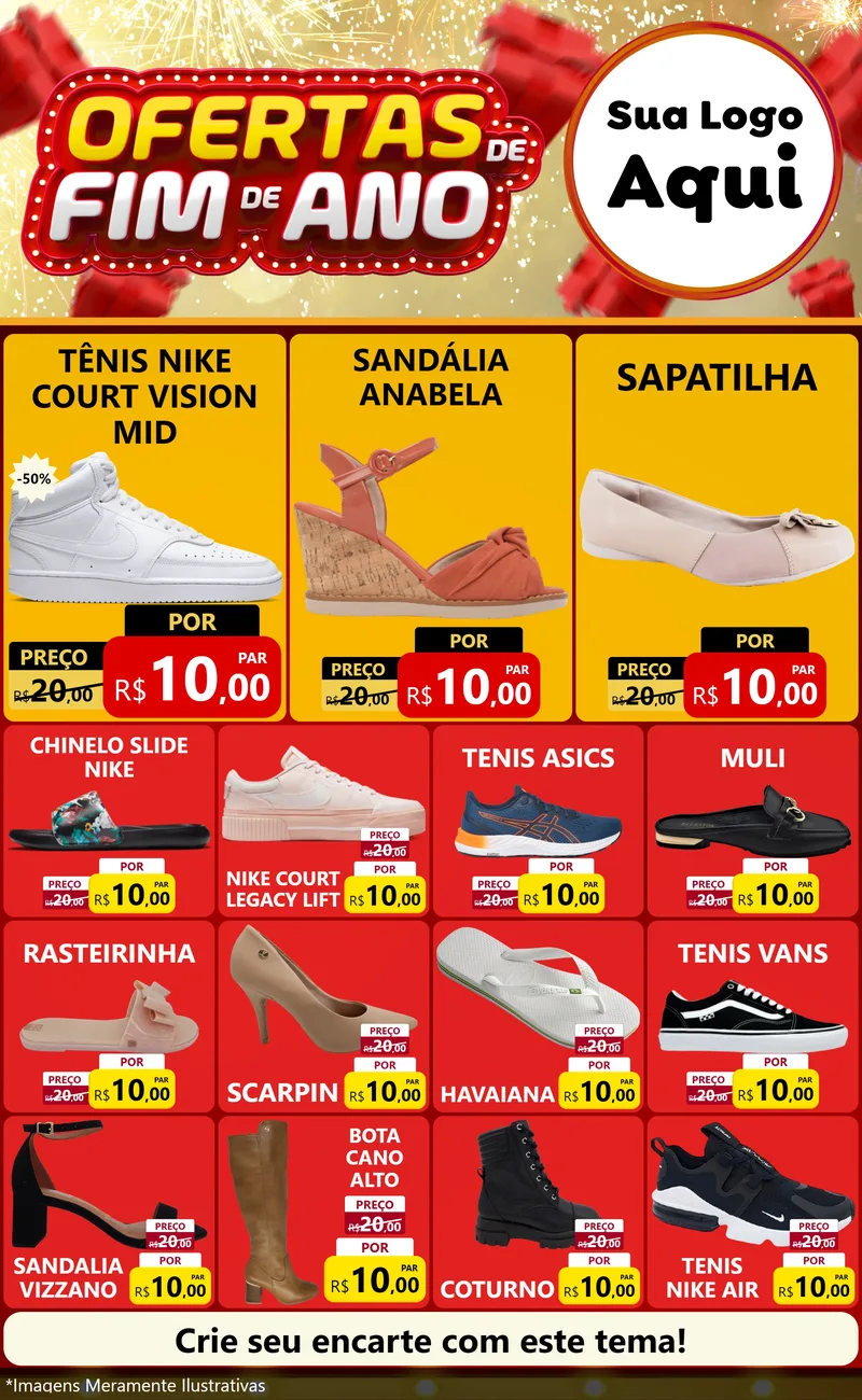 Modelo de Encarte para Encarte Grande com o tema Ofertas de Fim de Ano para Calçados