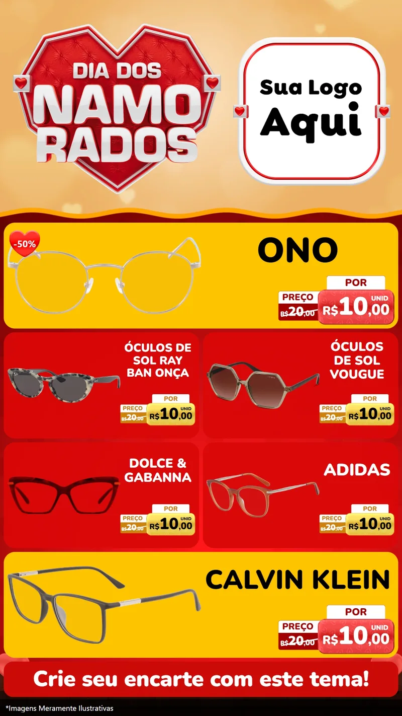 Modelo de TV para TV Vertical com o tema Dia dos Namorados para Óticas